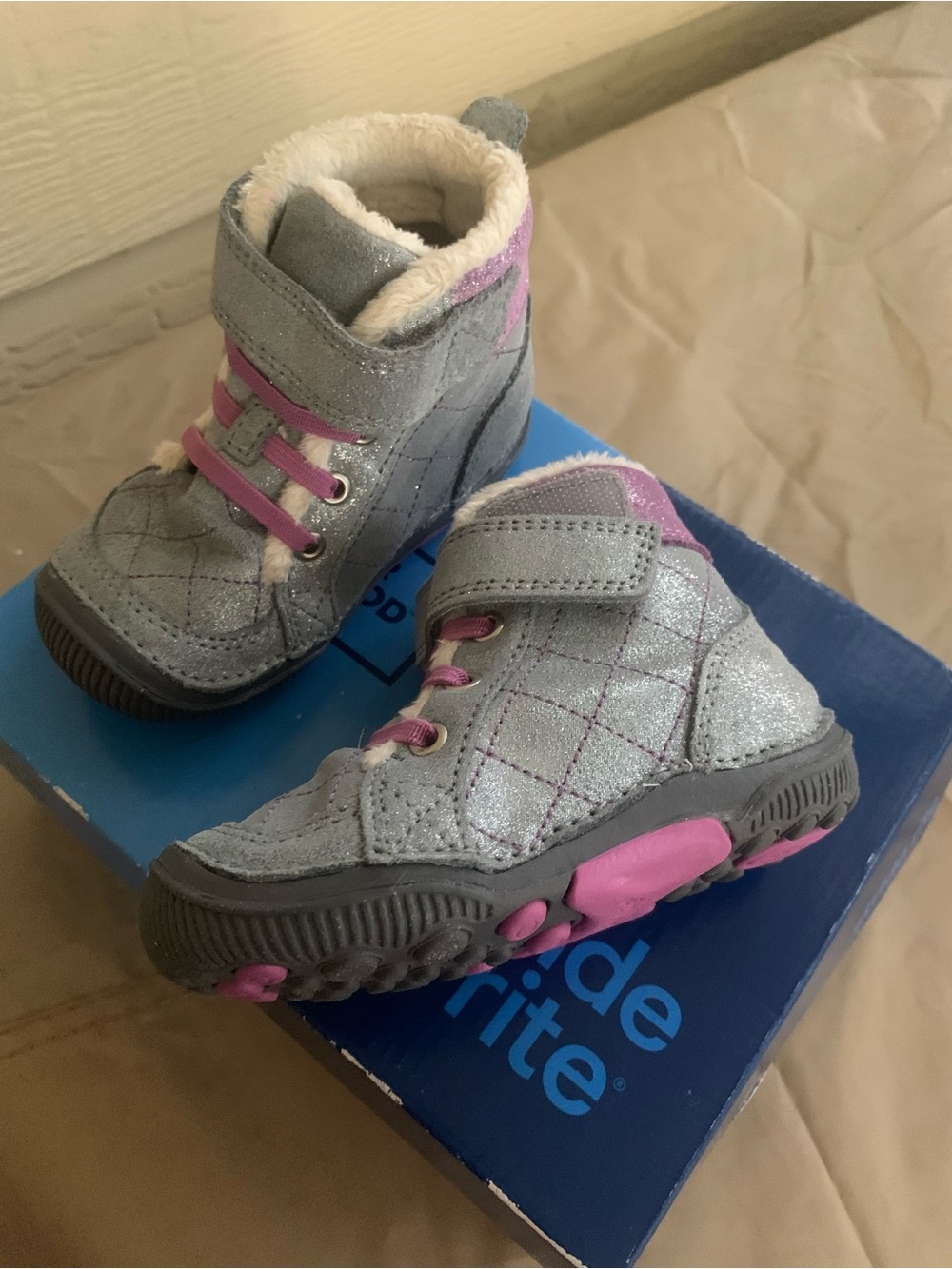 Stride Rite Gray and Pink Quilted Girls' Winter Boots